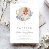 Elegante Wildblumen Wreath Foto Taufe Einladung