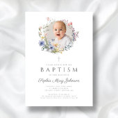 Elegante Wildblumen Wreath Foto Taufe Einladung
