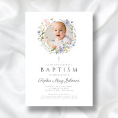 Elegante Wildblumen Wreath Foto Taufe Einladung