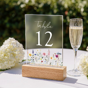 Elegante Wildblumenwiese Acryl-Tischnummer Acryleinladungen