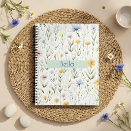 Elegante Wildblumenwiese Aquarell Blumenmuster Notizblock