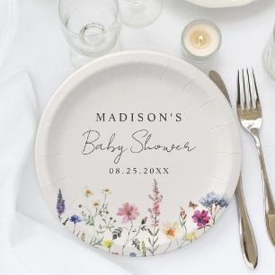 Elegante Wildblumenwiese Creme-Baby-Party Pappteller