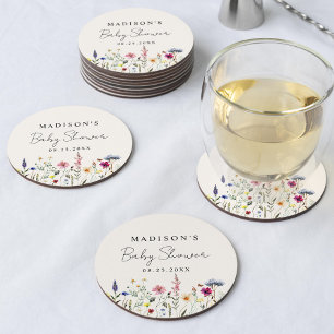 Elegante Wildblumenwiese Creme-Baby-Party Runder Pappuntersetzer