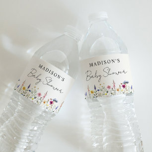 Elegante Wildblumenwiese Creme-Baby-Party Wasserflaschenetikett