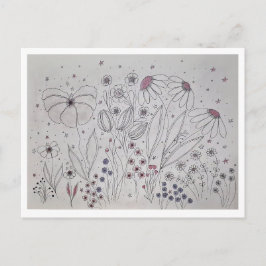 Elegante Wildblumenwiese-Linienkunst Feiertagspostkarte