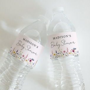 Elegante Wildblumenwiese Rosa Babyparty Wasserflaschenetikett