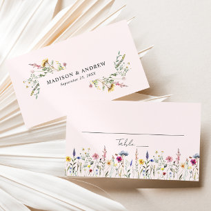 Elegante Wildblumenwiese Rosé Hochzeit Platzkarte