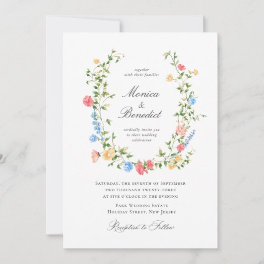 Elegante Wilde Blume Bohemisch Hochzeit Einladung (Vorderseite)