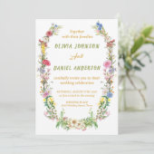 Elegante Wilde Blume Hochzeit Einladung (Stehend Vorderseite)