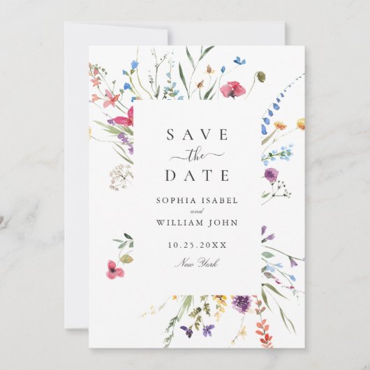 Elegante Wilde Blume Hochzeit Save The Date (Vorderseite)