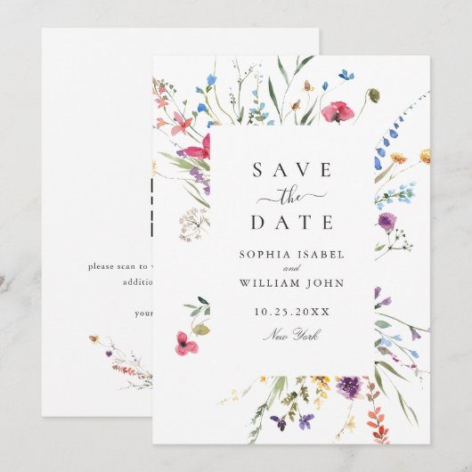 Elegante Wilde Blume Hochzeit Save The Date (Vorne/Hinten)