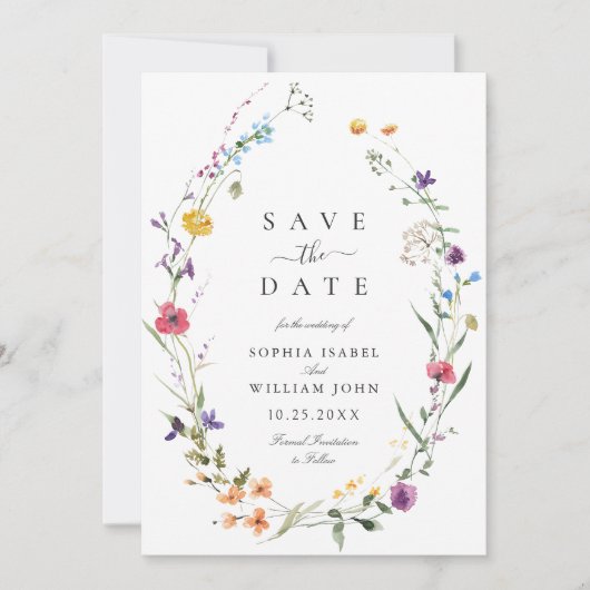 Elegante Wilde Blume Hochzeit Save The Date (Vorderseite)