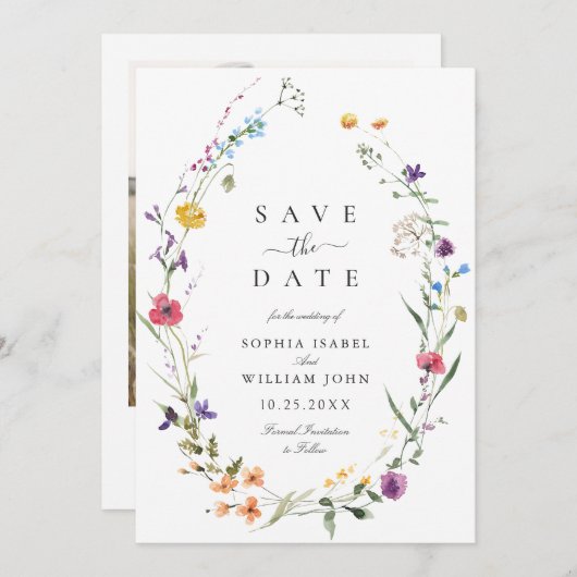 Elegante Wilde Blume Hochzeit Save The Date (Vorne/Hinten)