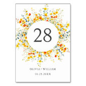 Elegante Wilde Blume Hochzeit Tischnummer (Rückseite)