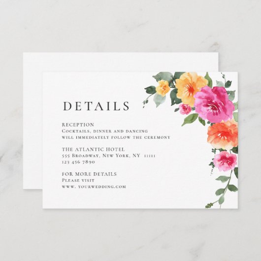 Elegante Wilde Blume Hochzeiten Details Begleitkarte (Vorne/Hinten)