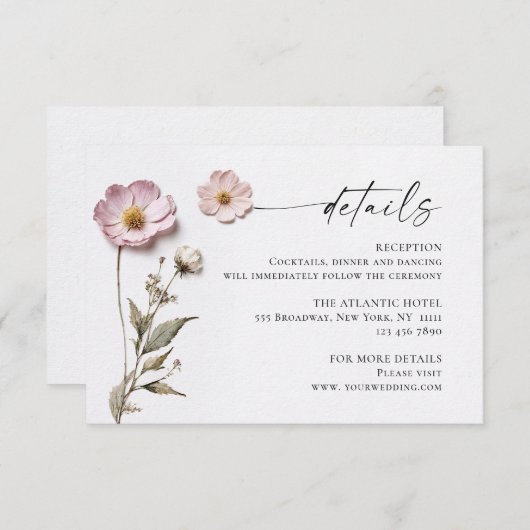 Elegante Wilde Blume Hochzeiten Details Begleitkarte (Vorne/Hinten)