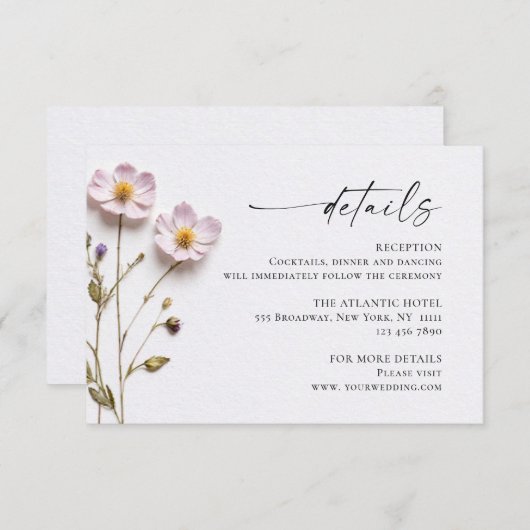 Elegante Wilde Blume Hochzeiten Details Begleitkarte (Vorne/Hinten)