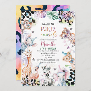 Elegante Wilde Kindersafaris in Wasserfarbe 3Th B Einladung