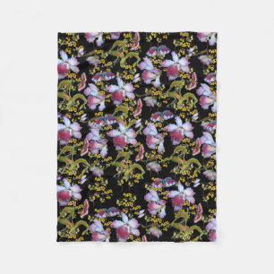 Elegante Wilde Orchidee Multicolor Schwarz Fleecedecke