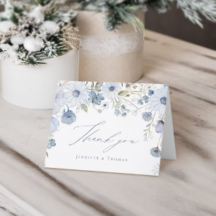 Elegante Wildflower-Hochzeit in Staubblau Dankeskarte