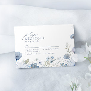 Elegante Wildflower-Hochzeit in staubigem Blau RSVP Karte