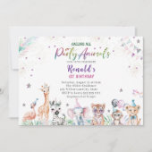 Elegante Wildkindersafaris in Wasserfarbe 1St B Einladung (Vorderseite)