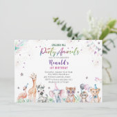 Elegante Wildkindersafaris in Wasserfarbe 1St B Einladung (Stehend Vorderseite)