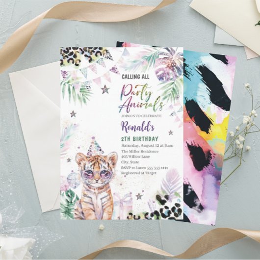 Elegante Wildkindsafartiere in Wasserfarbe 2Th B Einladung