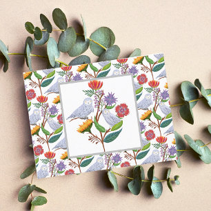 Elegante William Morris Style Owls mit Sonnenblume Postkarte