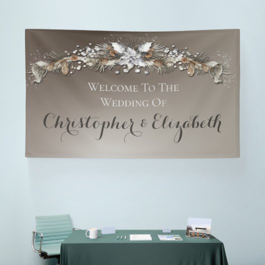 Elegante Willkommensfloral Silver Winter Wedding Banner (Messe)