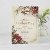 Elegante Wine Glass Lights Poinsettia Einladung (Stehend Vorderseite)