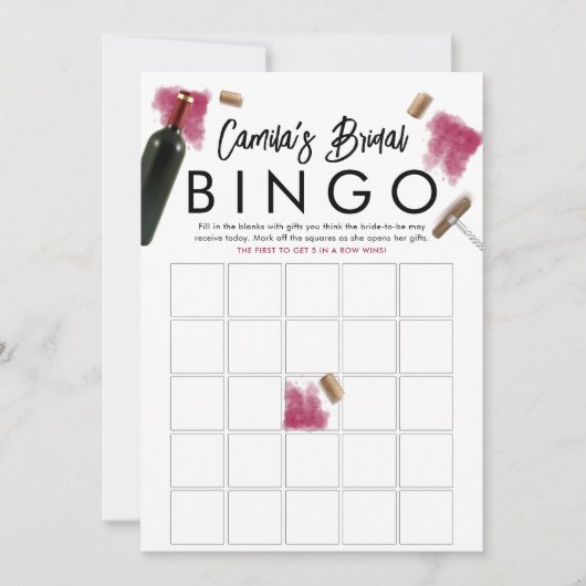 Elegante Wine Lovers Bingo Game Card Einladung (Vorderseite)