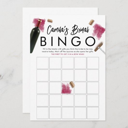 Elegante Wine Lovers Bingo Game Card Einladung (Vorne/Hinten)