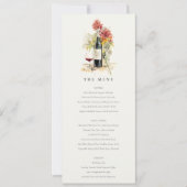 Elegante Wine Red Yellow Floral Wedding Menu Card Einladung (Vorderseite)