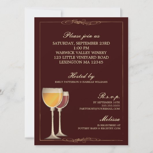 Elegante Wine Themed Bridal Dusche Einladung (Rückseite)