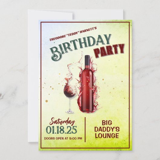 Elegante Wine Themed Party Einladung (Vorderseite)