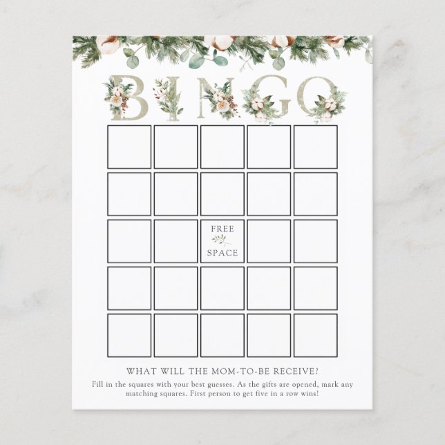 Elegante Winter Baby Shower Bingo Game Card (Vorderseite)