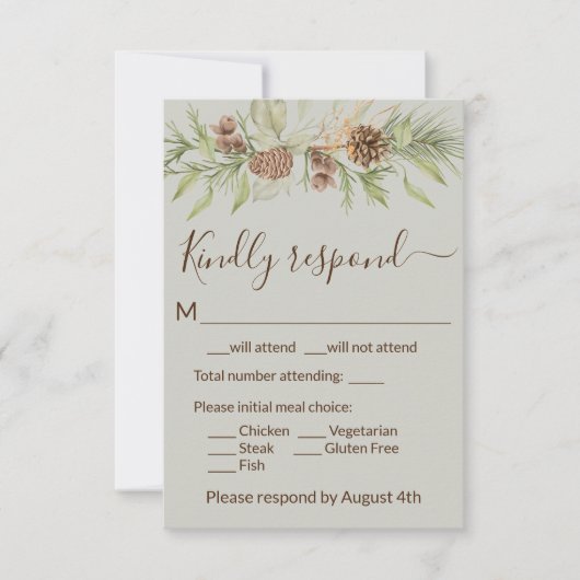 Elegante Winter Beige Pine RSVP Card Karte (Vorderseite)