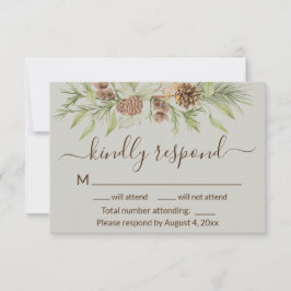 Elegante Winter Beige Pine Wedding RSVP Card Dankeskarte