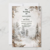 Elegante Winter-Bergwaldhochzeit Einladung (Vorderseite)