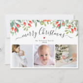 Elegante Winter Berries Drei Foto Weihnachten (Vorderseite)