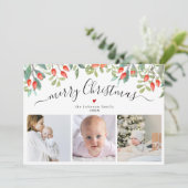 Elegante Winter Berries Drei Foto Weihnachten (Stehend Vorderseite)