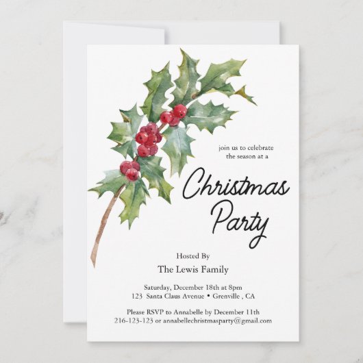 Elegante Winter Berries Feiertag Einladung (Vorderseite)