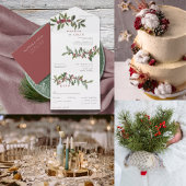 Elegante Winter Berries Red Green Watercolor Dankeskarte