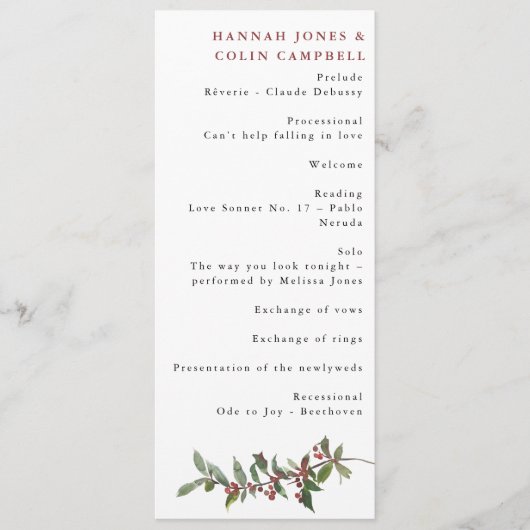 Elegante Winter Berries Red Green Watercolor Programm (Vorderseite)