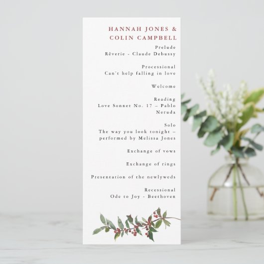 Elegante Winter Berries Red Green Watercolor Programm (Stehend Vorderseite)