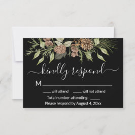 Elegante Winter Black Pine Wedding RSVP Card Dankeskarte