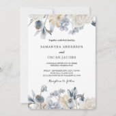 Elegante Winter Blau und Weiß Blume Einladung (Vorderseite)