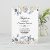 Elegante Winter Blau und Weiß Blume Einladung (Stehend Vorderseite)