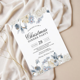 Elegante Winter Blau und Weiß Blume Einladung